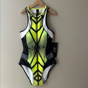 MPG Yellow and Black One Piece Swimsuit Geometric Design size Small